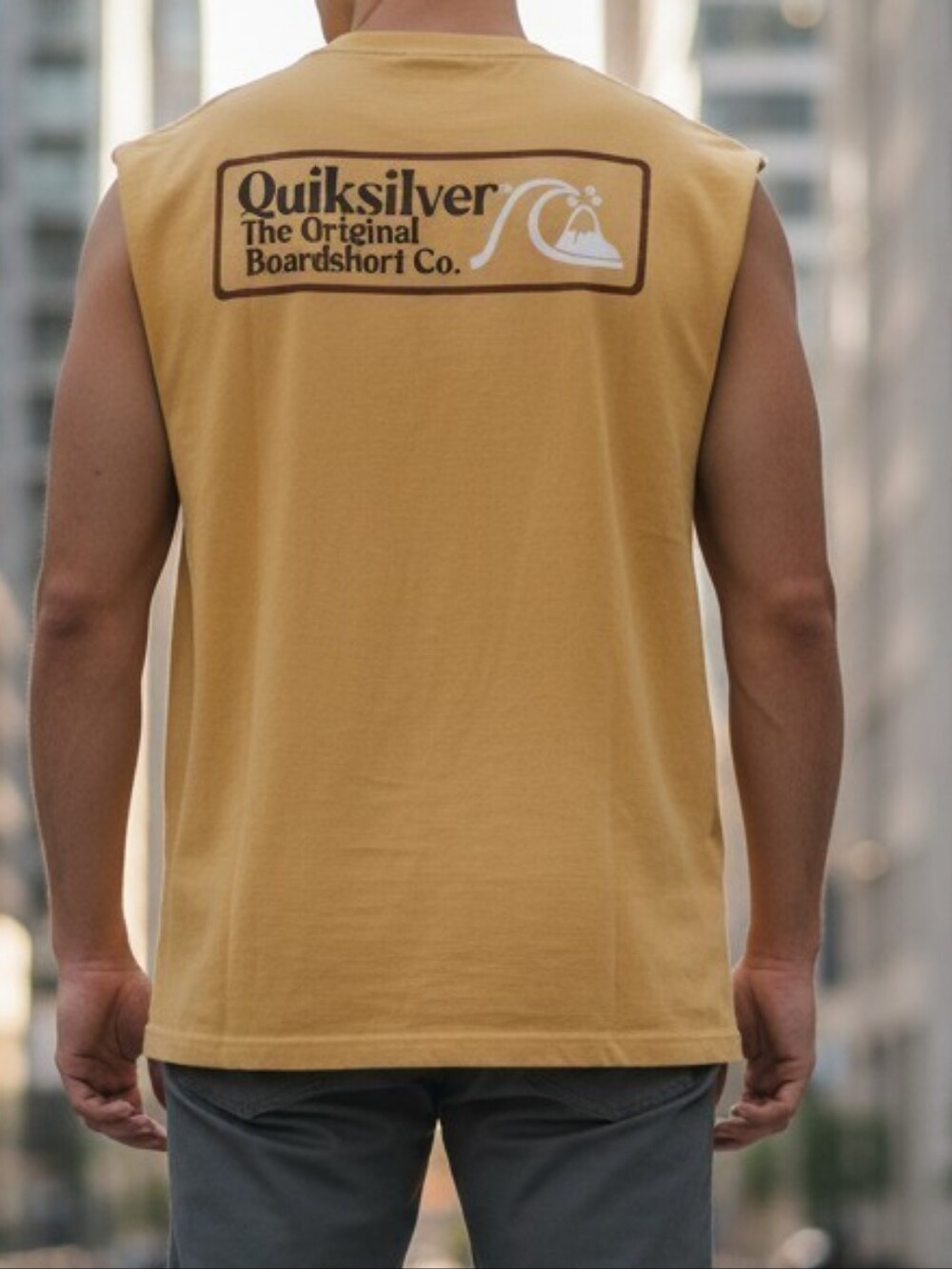 Quiksilver Mustard Yellow Muscle Fit Graphic Tank Top Large Athleisure Athletic